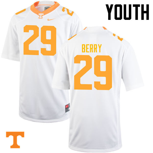 Youth #29 Evan Berry Tennessee Volunteers College Football Jerseys-White